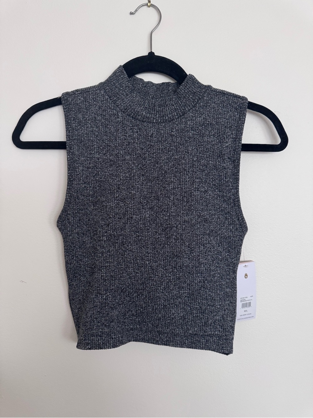 Spiritual Gangster Ribbed Sleeveless Mock Neck Tank - Charcoal Gray